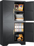 SISESOL Black Storage Cabinet with 4 Doors and 2 Adjustable Shelves,Farmhouse Food Pantry Cabinets,Small Bathroom Cabinet,4 Tier Metal Storage Cabinets for Home Kitchen,Dining/Living/Laundry/Room