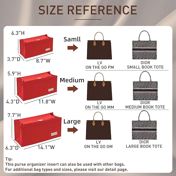 Doxo Purse Organizer Insert,Felt Bag Organizer with Zipper,Tote Organizer Insert Suitable for Lv Onthego GM & D Book Tote Bag Large and More (Red-With Cover)