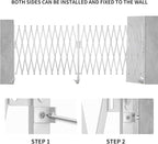 Expandable Barricade Gate,200"" Metal Safety Barrier Gate with Casters,Accordion Garden Yard Outdoor Indoor Fence Folding Security Dog Gates Wall Mount,White, Large