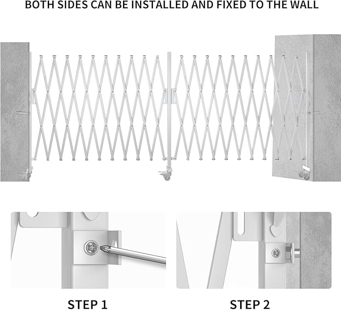 Expandable Barricade Gate,200"" Metal Safety Barrier Gate with Casters,Accordion Garden Yard Outdoor Indoor Fence Folding Security Dog Gates Wall Mount,White, Large