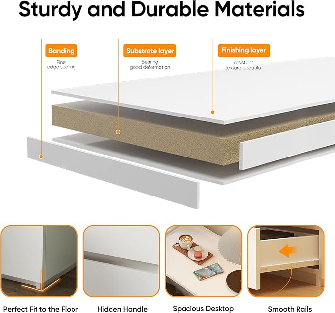 furtble Nightstands Set of 2, Small Dresser for Closet, Sofa Side Table with Drawers for Small Spaces Wooden Bedside Tables, White Modern Storage Cabinet for Bedroom. Entryway, 15.8 in