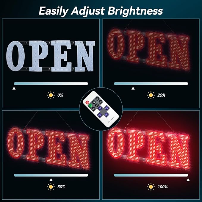 40" x 14" Large LED Open Signs with Remote Control 14 Modes Dimmable Open Sign for Business Window Stores Retail and Restaurant Red