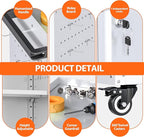 Aobabo 34.3'' H Metal Rolling Storage Cabinet, Locking Steel Storage Cabinet on Wheels with Pegboards and 4 Hooks, for Office, School, Home, Library, White, Assembly Required