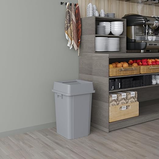19 Gallon Gray Square Commercial Trash Garbage Can with Lid | Outdoor Office Restaurant School Kitchen