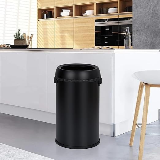 TrailBlaze 65L/17 Gallon Commercial Kitchen Trash Can - Stainless Steel, Open Top, Heavy Duty, Large Capacity Rubbish & Recycling Bin for Home, Office, Restaurant - Black Matte Open