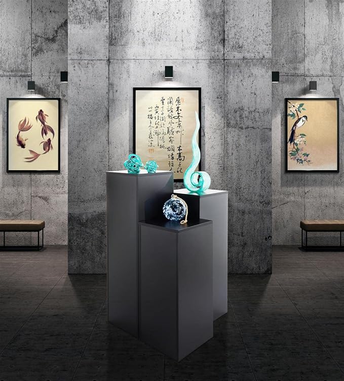 Displays2go, Portable Gallery Pedestal, Laminated Particle Board, Melamine Construction – Black Finish (WDCUBEBLK3)