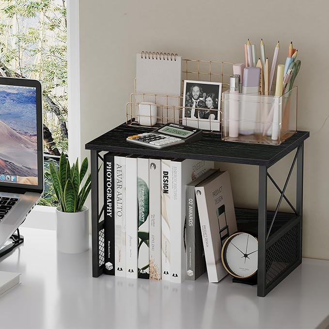 Printer Stand for Desk, Desktop Printer Stand Shelf Organzier for Home Office, for Above and Under Desk, Fax Machine Copier Scanner, Black