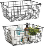 Metal Black Large Wire Basket Food Storage Organizer,pantry organizers and storage for Organizing Kitchen Cabinets potato onion, 2 Pack
