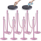kaiyomi 8Pcs Stanchions with Pink Velvet Ropes Set, 5 Feet Velvet Ropes and Posts Poles for Red Carpet Party Decoration and 360° Photo Booth (Pink)