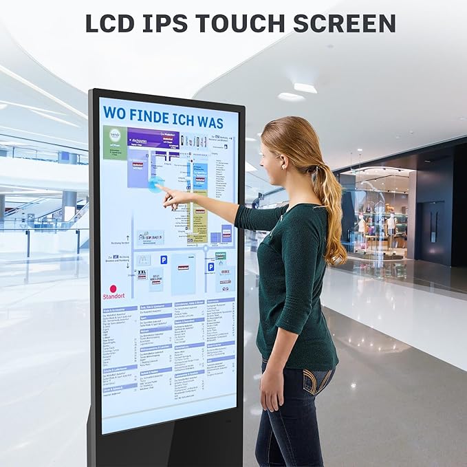 HLEC 43'' Indoor Floor-Standing Digital Signage Interactive Display, 4K Touchscreen Advertising Display LCD Kiosk, Commercial Android Smart System, CMS Software, HDMI/USB Input＆Out/WiFi(4+64G)