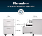 Vari File Cabinet for Office Storage with Three Drawers - Roll & Lock Caster Wheels (White)