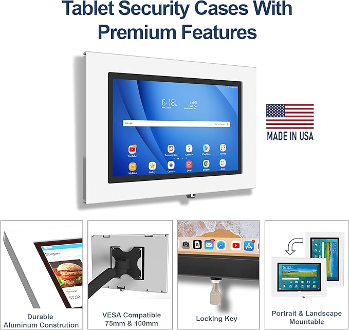 TABcare Locking Anti-Theft Metal Case for Samsung Galaxy TAB A8 10.5" Tablet for Kiosk, POS, Store, Show Display, Time Clock (TAB A8 10.5, White)