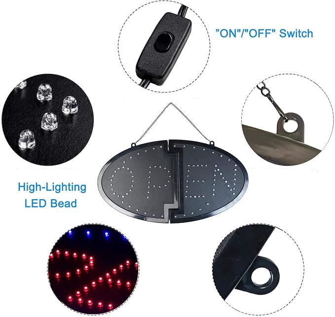KEBE LED Open Signs for Business, Ultra Bright High Visibility Advertisement Board Electric Display Sign for Bar Hotel Shop Window Glass Door, 19"x10"