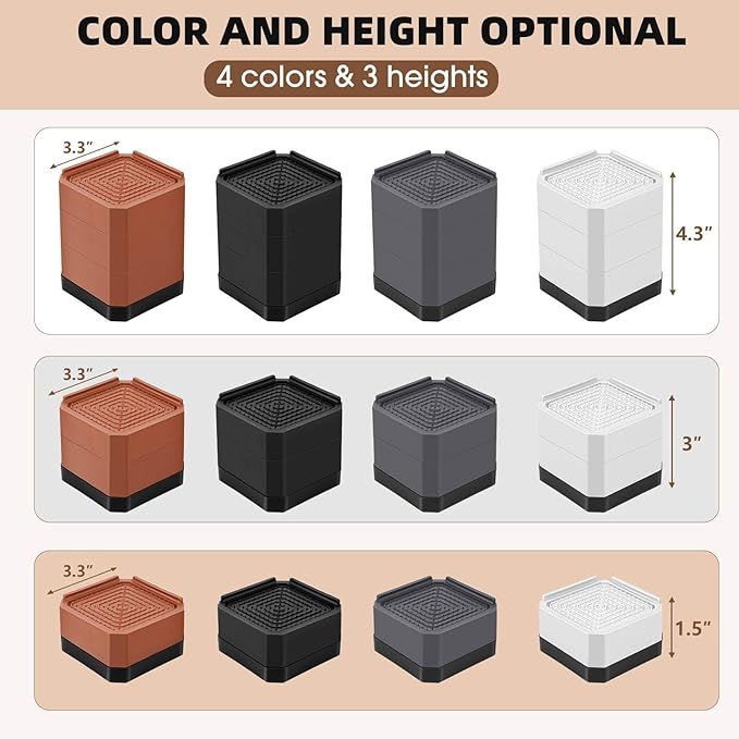 Furniture Risers Bed Risers - Rectangular Adjustable Block Riser for Raising 1.5-3 in. & 4.3 in. Beds, Tables, Sofas, Refrigerators, Washers - Up to 4,000 Pounds (Black, Two Layers 3inches)