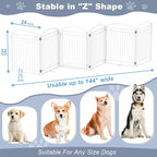 Full Metal Free Standing Dog Gate with Door for Indoor Outdoor, 144'' Extra Wide 36'' Tall Dog Gate for Doorways,Large Openings,Decks,Freestanding Portable Pet Fence(6 Panels,White)