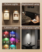 EZVALO Picture Lights for Wall, Rechargeable Battery Magnetic Poster Lights with 3 Color Temps & 12 RGB, Remote Dimmable Timer Light, Wall Decor Light for Art Display (6 Pack with Charging Station)