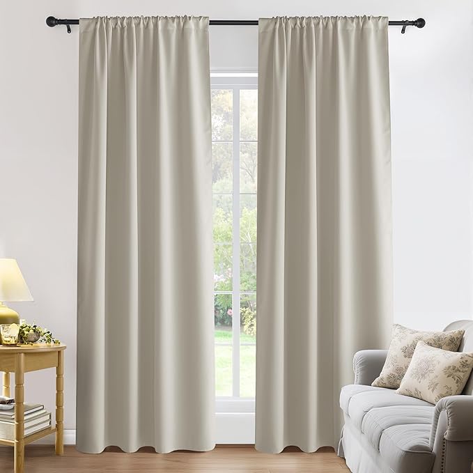 PONY DANCE Blackout Curtains for Bedroom 96 inches Long 2 Panels Set, Thermal Insulated Rod Pocket Black Out Window Drapes, Noise Reducing Window Treatment for Living Room(W52 x L96 inch, Cream)