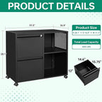 Letaya Mobile File Cabinet, Metal Lateral Rolling Printer Stand Filing Cabinets with Shelves for Home Office-Storage A4/F4/Letter (Black)