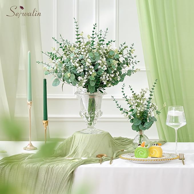 Serwalin 300 Pcs Mixed Artificial Eucalyptus Stems，Babys Breath Artificial Flowers Bulk with Artificial Fake Greenery Stems for Wedding DIY Bouquets Floral Arrangement Home Decor