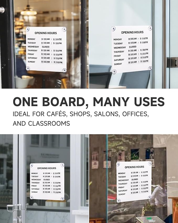 Metal Business Hours Sign with Suction Cups - Magnetic Open Closed Display Board for Storefront Window, Glass Door, Tile Wall & Counter - Changeable, Reusable & Rust-Resistant Steel Kit