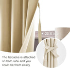 JIUZHEN Blackout Curtains for Bedroom– Thermal Insulated,Noise Reducing Room Darkening Privacy Drapes for Living Room, Set of 2 Panels with Tiebacks, 42 x 63 inch Long, Light Beige