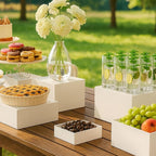DomeStar 6PCS Buffet Risers and Stands Set, White Plastic Food Risers for Dessert Table Party Display - Cupcake, Cake, Fruit, Wedding Catering and Event Decoration