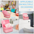 Wipes Dispenser, One-Handed Operation Wipe Holder for Baby & Adult, Seal-Designed Wipes Container for Bathroom Keep Diaper Wipes Fresh (2 Pack Pink)