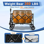 Collapsible Wagon Cart with Wheels Foldable, Folding Wagons Carts with Silent Universal Wheels, Large Grocery Cart On Wheels, Heavy Duty Utility Wagon for Shopping Beach Sports Fishing Camping, 150L