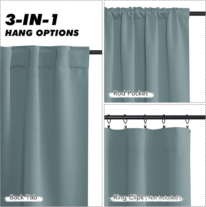 KGORGE Dusty Blue Curtains 63 inch Length, Privacy Thermal Insulation Room Darkening Noise Reducing Drapes for Bedroom Nusery Living Room, Back Tab Rod Pocket, W52 x L63 inches, 2 Panels