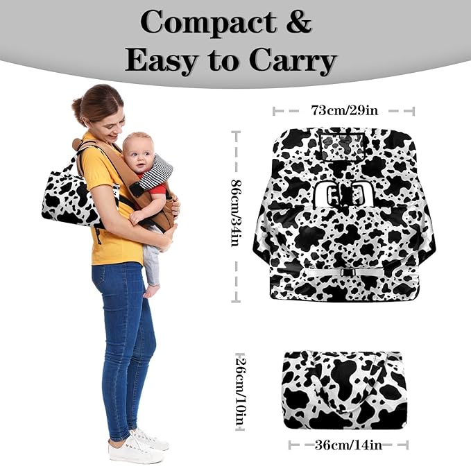 Shopping Cart Cover for Baby 2-in-1 High Chair Cover with Safety Harness Multifunctional Dark Black White Cow Pattern Cart Covers for Babies Soft Padded Grocery Cart Cover for Baby Boy Girl