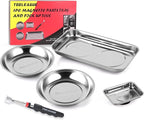 TOOLEAGUE 4Pcs Magnetic Tray Set with 15Lb Magnetic Pickup Pen,Stainless Steel Trays with Extra Strong Magnets for Organizing and Retrieving Metal Parts