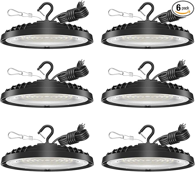 200W UFO LED High Bay Light, 28,000LM LED Shop Lights Fixture, 5000K, Replace 600W Halogen, 120VAC, Plug & Play Lighting for Warehouses, Workshops, Garages, and Barns – ETL Listed, 6 Pack