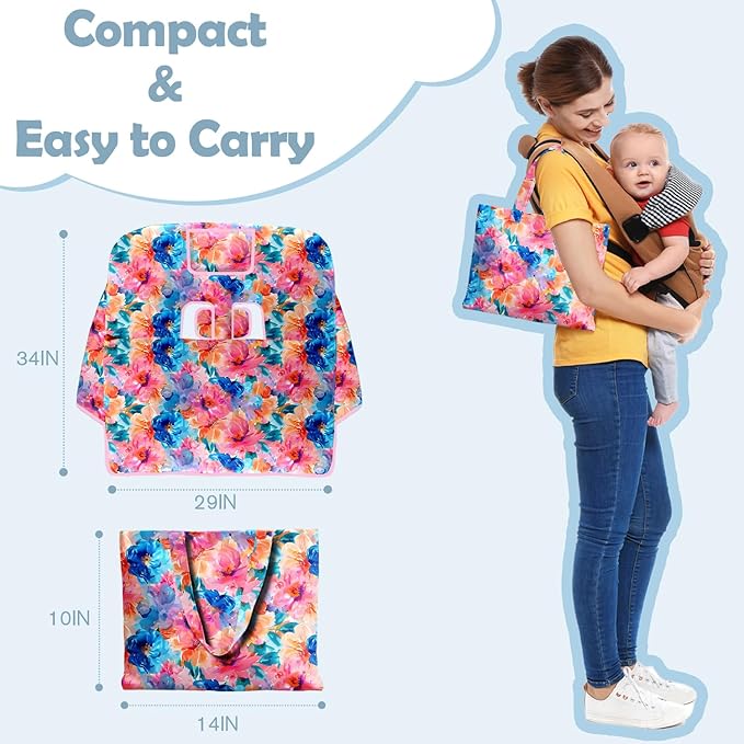 Shopping Cart Cover for Baby 2-in-1 High Chair Cover with Safety Harness Multifunctional Colorful Flowers Cart Covers for Babies Soft Padded Grocery Cart Cover for Baby Boy Girl
