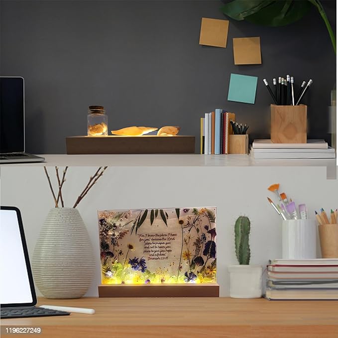 9.45 inch Rectangle Display Pedestal, Warm Color Rectangle Led Lights Display Base, Crystal Wooden Lighted Base Stand for Acrylic, Crystal, Night Light, Glass Resin Art