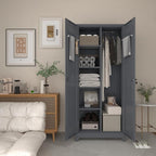 LUCYPAL Metal Storage Cabinet with Locking Doors,72.8" H Broom Closet Storage Cabinet with Shelves and Haging Rods,Garage Storage Cabinets for Kitchen,Utility Room,Grey