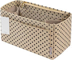 Purse Organizer Insert For Handbags, Silky Touching Bag Organizer Insert With Bottle Holder, Perfect for Speedy, Neverfull, Tote,ONTHEGO ,Artsy,Handbag and More (Slender Medium, Brown polk dots Beige)