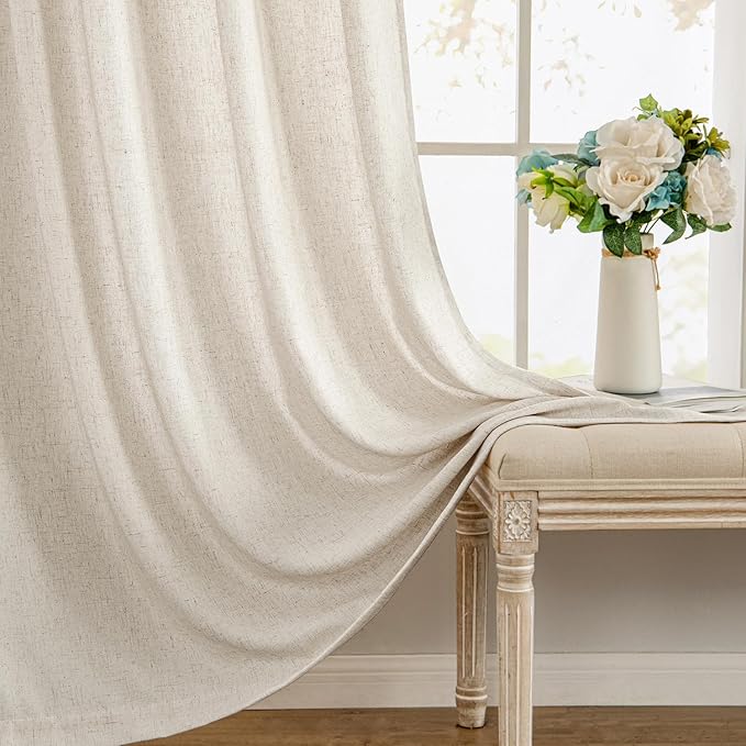 MIULEE Non-See-Through Privacy Curtains 2 Panels, Light Filtering Window Curtains Farnhouse Textured Back Tab Semi Sheer Drapes for Bedroom Living Room, 52 x 96 Inches Long, Linen