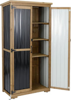 Outdoor Storage Cabinet with Shelf, Wood & Metal Storage Shed with Waterproof Roof & Lockable Doors,Tall Outdoor Cabinets for Patio Backyard, Gardening Tools and Accessories, Brown