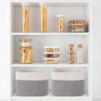 OIAHOMY 9”x9”x7” Storage Cubes, Cotton Rope Woven Baskets for Organizing, Cube Storage Bin, Small Gift Basket for Shelf, 3-Pack, Grey&White