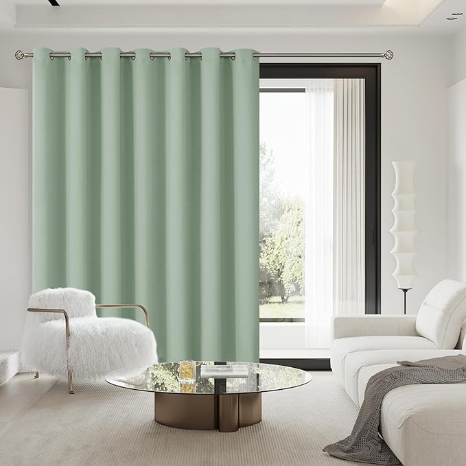 BGment Frosty Green Sliding Door Curtain 96 Inch Long - Wide Room Darkening Room Divider Curtain for Bedroom Privacy Themral Insulated Grommet Room Separator Curtain, 1 Panel, 100 X 96