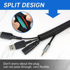 Split Braided Cable Sleeve，Flexible Wire Loom Tubing, Automotive Cord Protector Pet Proof, Cable Management for Computer TV Electric Wires Harness 16ft (Black, 30mm（1-3/16")