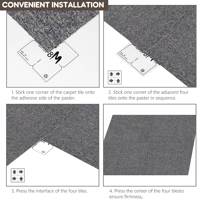 ALTRUISTIC Heavy Duty Commercial Carpet Tiles 24" x 24", 18 Pcs/72 sq ft (FlexLok tabs Included),Non-Slip Soft Square Carpet Floor Tile for Office Bedroom Living Room Kitchen Garage Gym (Blue)