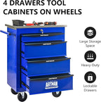 4 Drawer Rolling Tool Chest with Locker, 22.2" D Metal Movable Lockable Tool Cart Box Multi-Functional Hardware Storage Cabinet Box for Warehouse Basement Home Pantry Garage