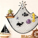 Decorative Fishing Net 80x40 Inch, Patioland 2 Pack Large Black Picture Fish Net, Wall Photo Hanging Fishnet for Nautical Mermaid Pirate Ocean Themed Hawaii Beach Under The Sea Party Decorations