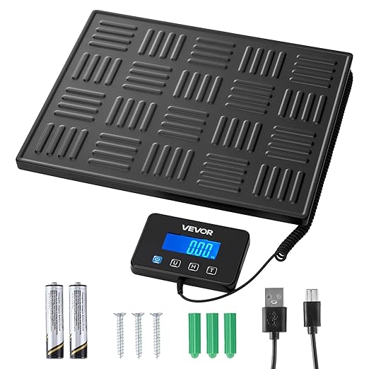 VEVOR Digital Postal Scale, 0.7 oz/3.5 oz Dual Accuracy, 660 lbs Commercial Weight Scale with Hold/Tare Function & LCD Display, Fit for Packages, Postage, Luggage, Battery & Charging Cable Included