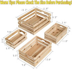 Set of 4 Large Wooden Crates Unfinished Office Storage Crates, Decorative Wood Storage Crates for Display, Rustic Pine Wood Organizer Bin Basket for Kitchen Pantry Bathroom