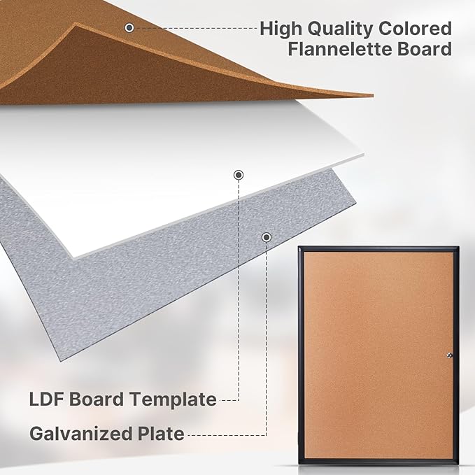 Outdoor Bulletin Board 38x28 Inch Enclosed Tamper-Proof Cork Notice Board with Rust-Resistant Aluminum Frame & Lock, Weatherproof for Hospital, Restaurant Kitchen, Office (Black Frame)