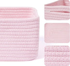 Small Storage Baskets for Organizing | Closet Organizer Bins | Shelf Toy Basket | Woven Rope Baskets | Cube Decorative Box | Shallow Basket | 13x8.5x5.1” | 3 Packs Pink