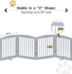 Freestanding Pet Gate - Foldable Wooden Dog Gate for House, Indoor, 80 Inch Wide, 4 Panels 24", Grey