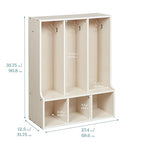 ECR4Kids Streamline 3-Section Toddler Coat Locker with Bench, Kids Furniture, White Wash
